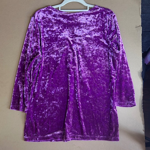 Purple Velvet Beaded V Neck Long Sleeve Tunic Top Plus Size XL 16 18 - Picture 6 of 8
